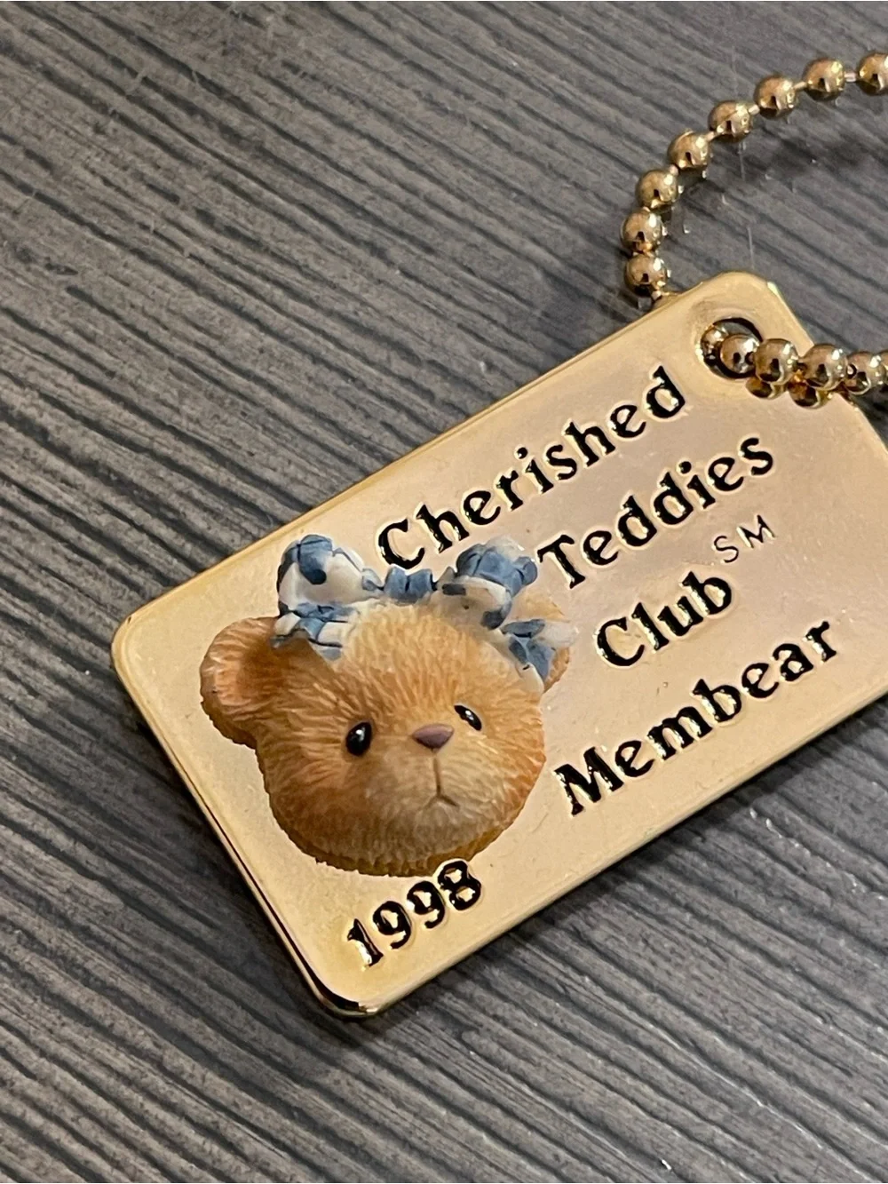 1998 Cherished Teddies Club Membear Ball Chain with Tag Necklace